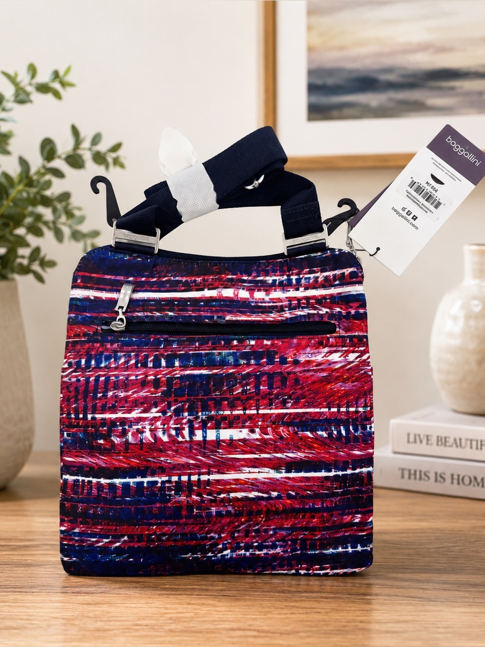 Baggallini Red, Navy & White Horizon Print Crossbody